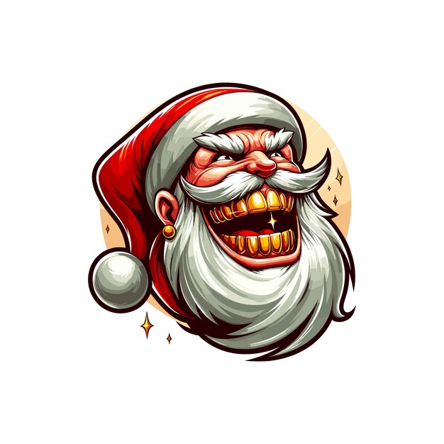 Vector santa claus with a big toothy grin with gold tooth shining brightly