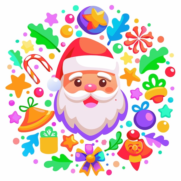 Vector santa claus with festive christmas decorations and ornaments