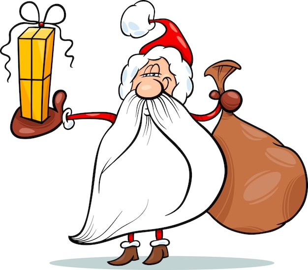 santa claus with gift cartoon illustration