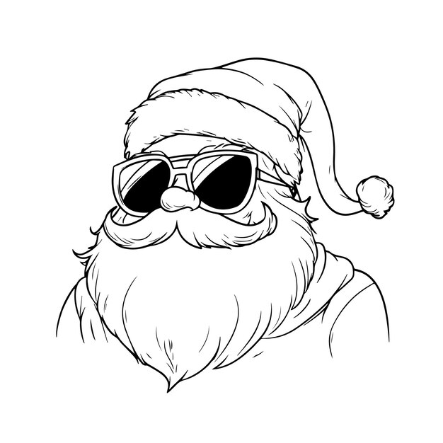 Vector santa claus with glasses handdrawn black and white portrait santa claus christmas illustration