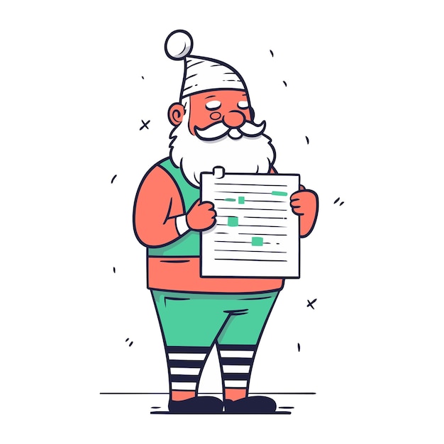 Santa Claus with a list of tasks Vector illustration in cartoon style