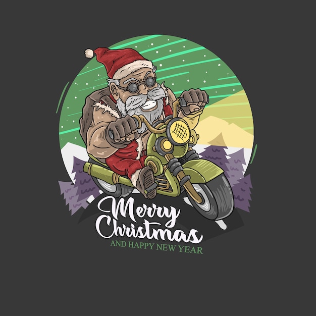 santa claus with motorcycle illustration vector