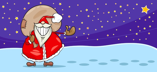 Santa Claus with presents cartoon card