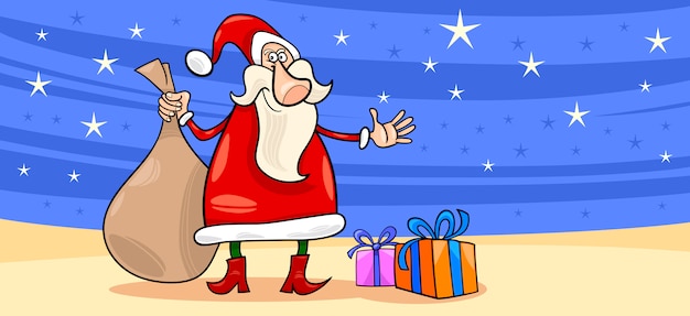 Santa Claus with presents cartoon card