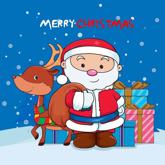 santa claus with the reindeerready to hand out christmas presents vector premium