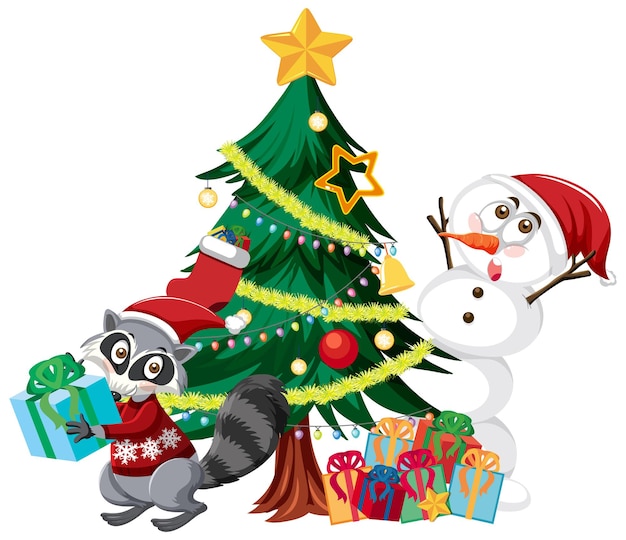 Santa Claus with Snowman and Christmas tree