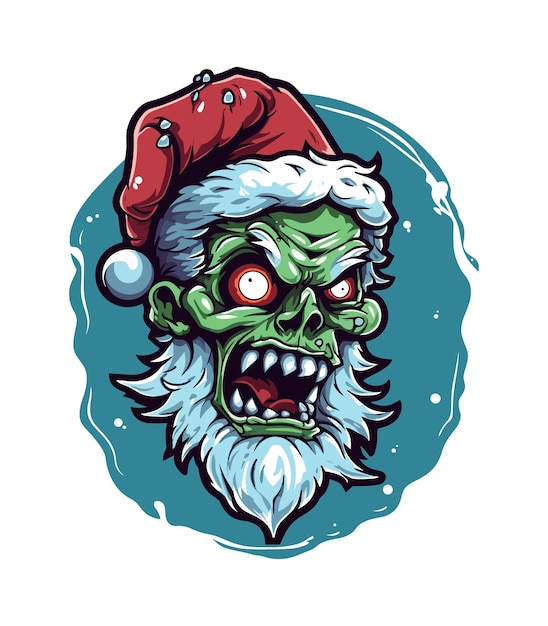 Vector santa claus zombie hand drawn logo design illustration