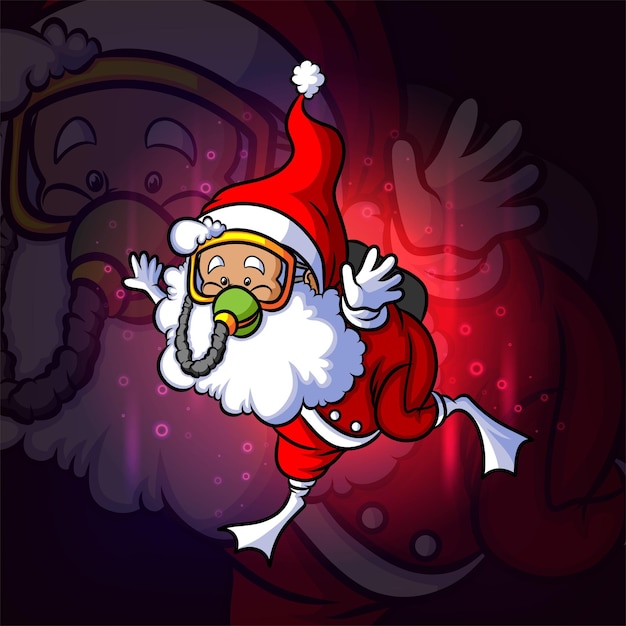 The santa clause is snorkeling esport logo design of illustration