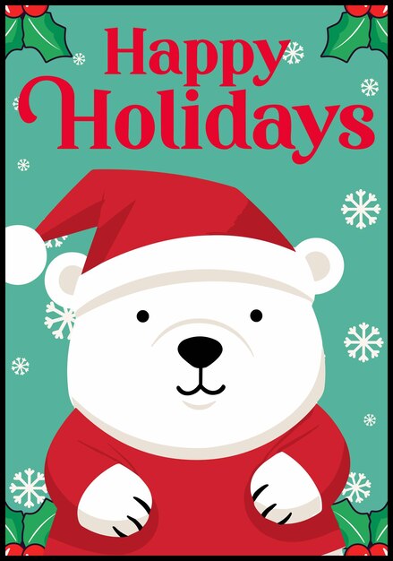 Santa HatWearing Polar Bear A Cute and Happy Character on Christmas Cards and Posters