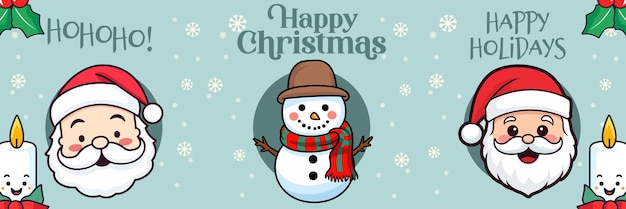 Santa Head and Snowman Collection A Merry Christmas and Happy New Year Banner