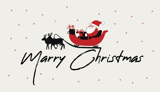 Vector santa on his sleigh with reindeers flat vecto illustration