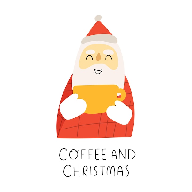 Santa hold big cup Coffee and Christmas Illustration on white background