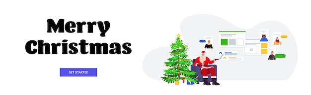 santa in mask discussing with mix race people during video call happy new year merry christmas holidays celebration online communication concept horizontal  banner