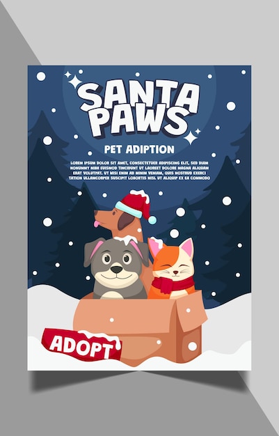 Vector santa paws adoption poster template