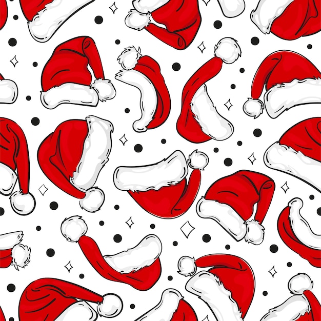 Santa red hat seamless pattern for Christmas or New Year winter holiday wrapping design New Year