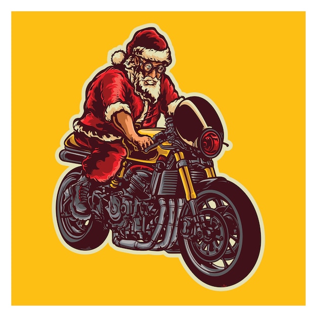 Santa riding bike illustration