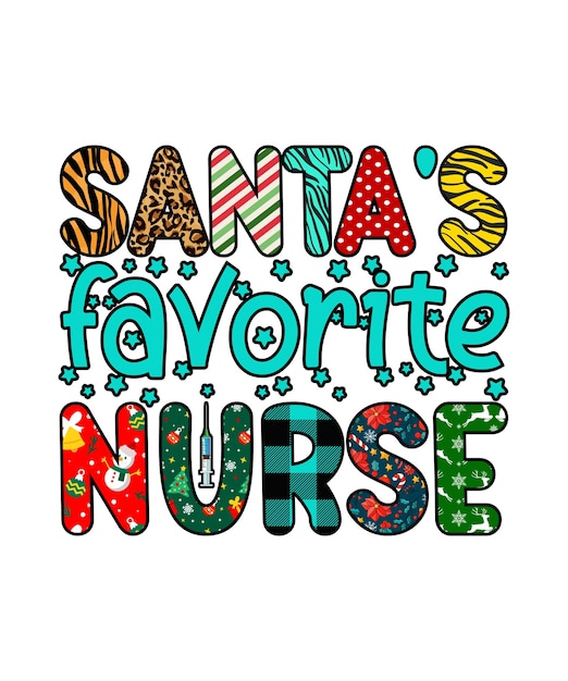 Santa's Favorite Nurse Merry Christmas T-shirt Design