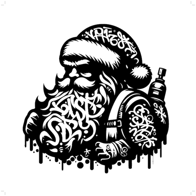 santa silhouette people in graffiti tag hip hop street art typography illustration