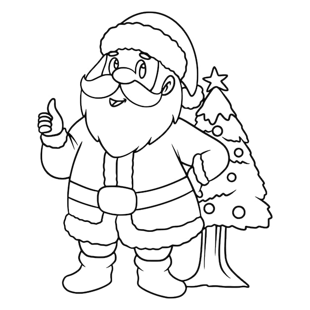 Santa With Christmas Tree Coloring Page