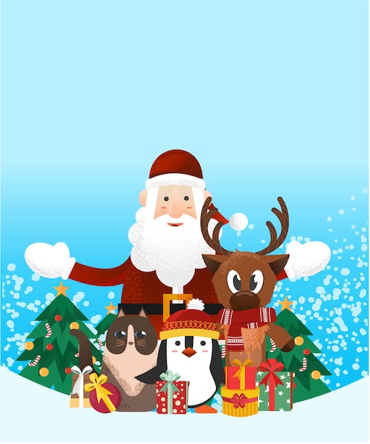 Santa with Cute Animal Christmas template