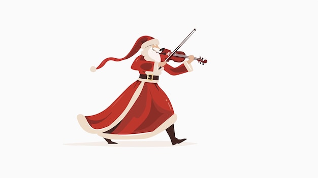 Vector santa woman playing violin in flat style vector isolated illustration