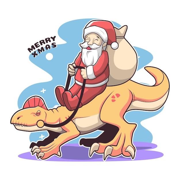 Santaclause and dinosaur vector illustration design