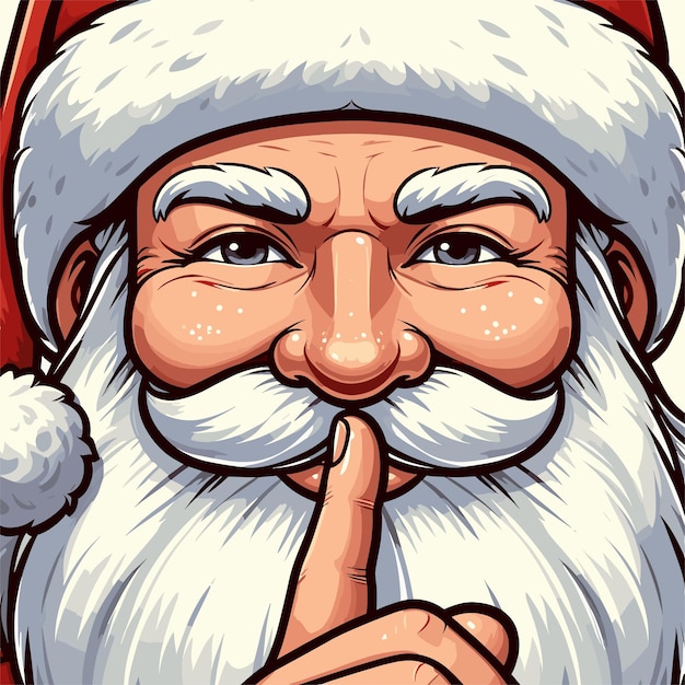 santas nose with a finger in his mouth Santa Claus shushing the viewer with a playful expression