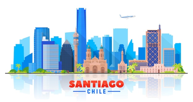 Santiago de Chile city skyline on a white background. Flat vector illustration. Business travel and tourism concept with modern buildings. Image for banner or web site.