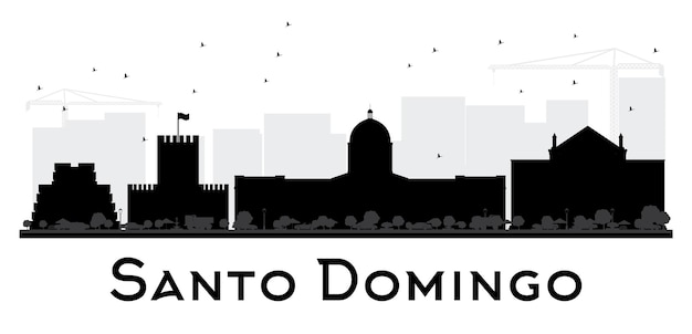 Santo Domingo City skyline black and white silhouette. Simple flat illustration for tourism presentation, banner, placard or web site. Cityscape with landmarks.