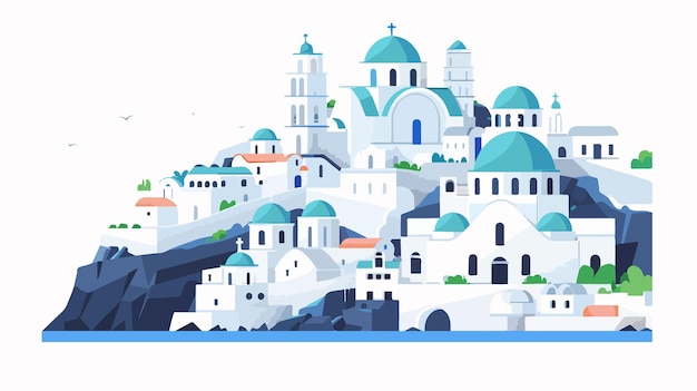 Santorini Island Tourism Flat Style Vector Illustration