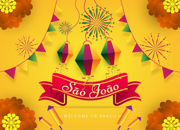 Sao joao brazil festa junina june cultural festival beautiful celebration card background poster vector