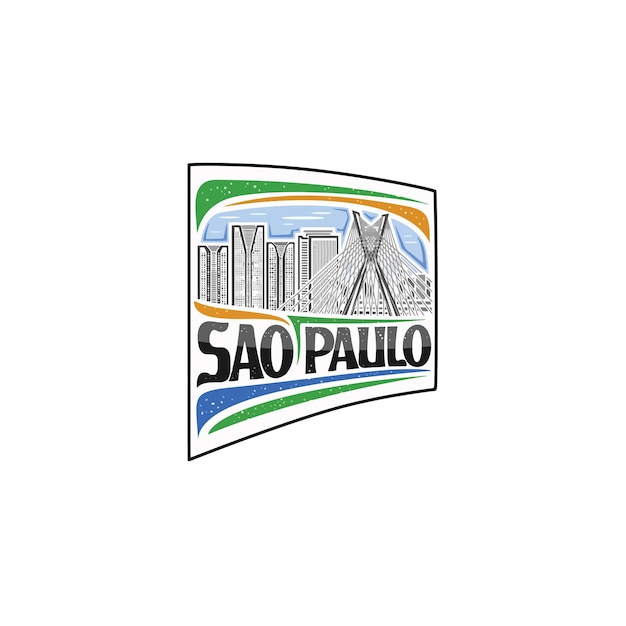 Sao Paulo Skyline Landmark Flag Sticker Emblem Badge Travel Souvenir Illustration