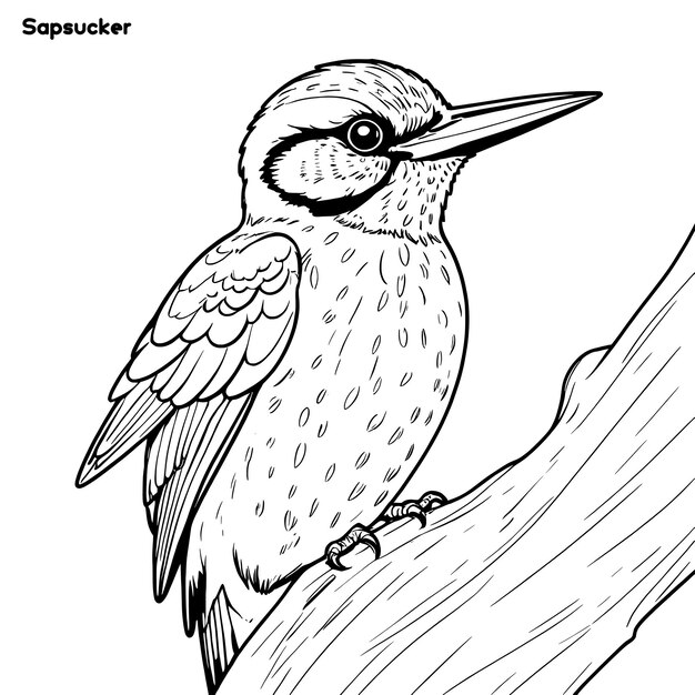 Sapsucker hand drawing coloring page and outline vector design