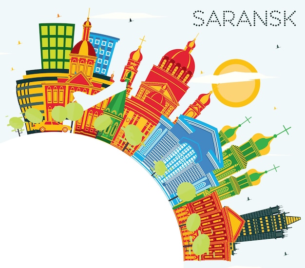 Saransk Russia City Skyline with Color Buildings Blue Sky and Copy Space Vector Illustration Saransk Cityscape with Landmarks