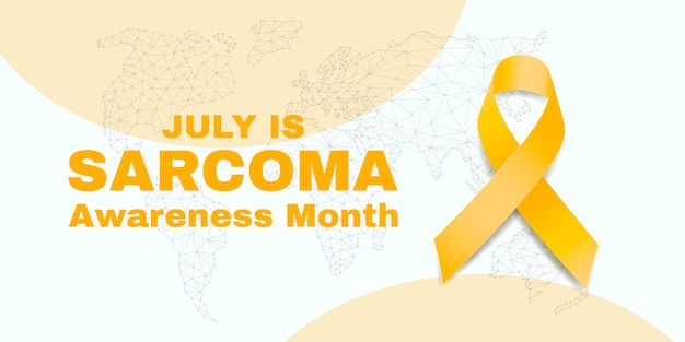 Sarcoma cancer awareness month soncept Banner template with yellow ribbon text and world map Vector illustration