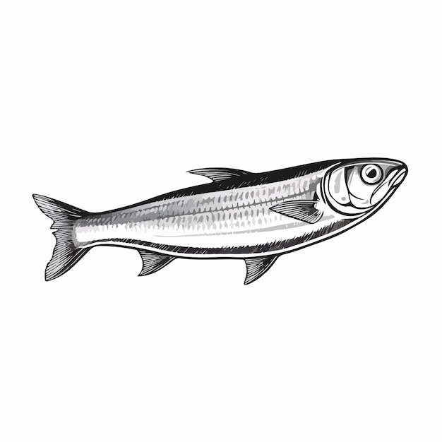 Sardine Fish Line Vector Illustration Isolated on White Background