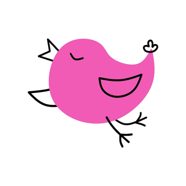 Sartoon cute little pink bird on white background