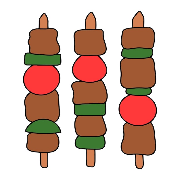 Satay or sate Southeast Asian dish of seasoned skewered and grilled meat Simple hand drawn doodle