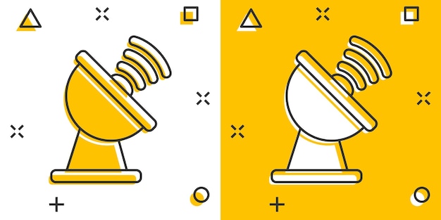 Satellite antenna tower icon in comic style Broadcasting cartoon