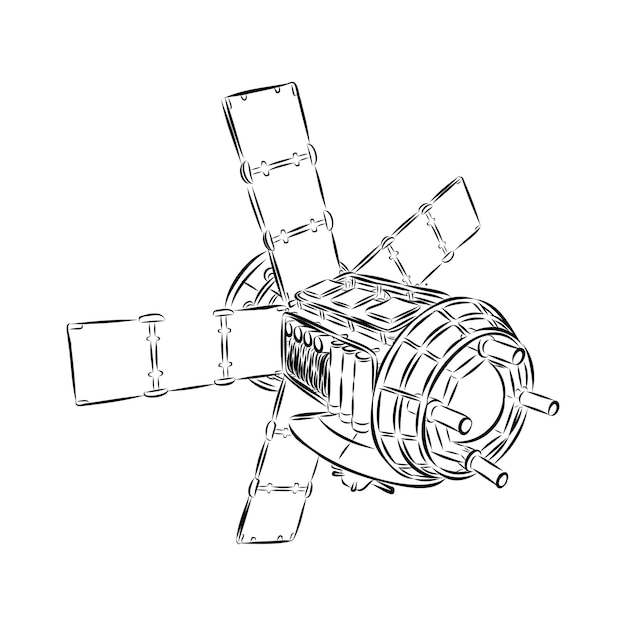 Satellite with dish antenna doodle style space satellite vector