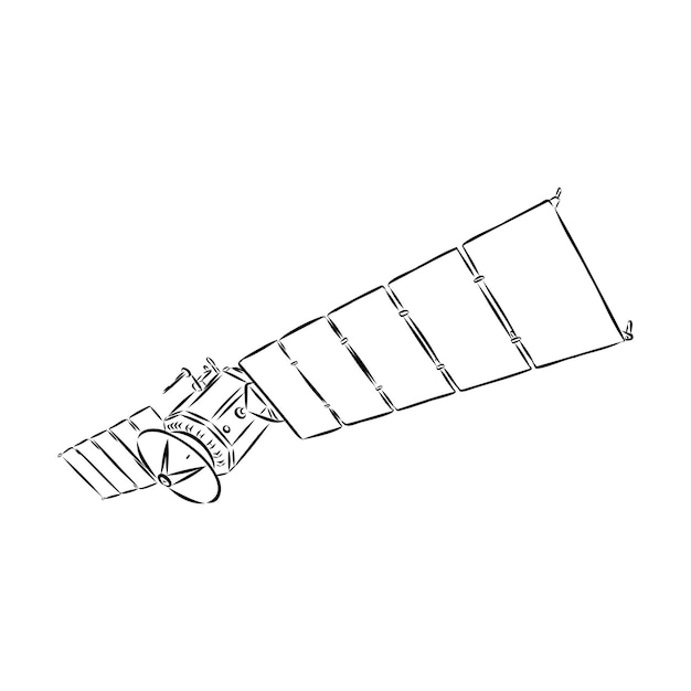 Satellite with dish antenna doodle style space satellite vector