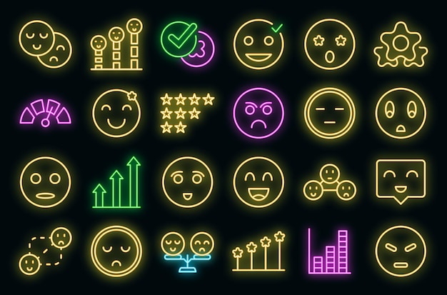 Satisfaction level icons set vector neon