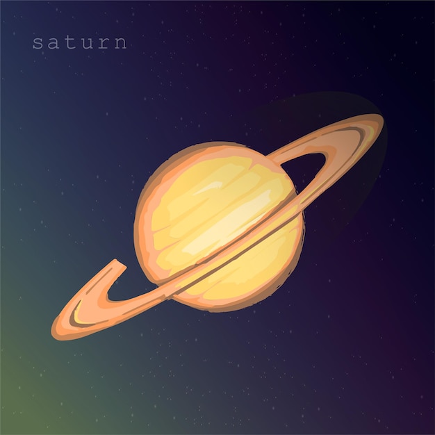 Saturn planet with ring on the dark starry cosmic sky vector illustration for educational publications postcards postcards school articles illustration about space exploration astronomy astrology