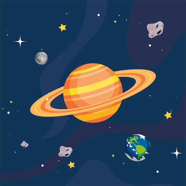 Saturn and planets at universe space