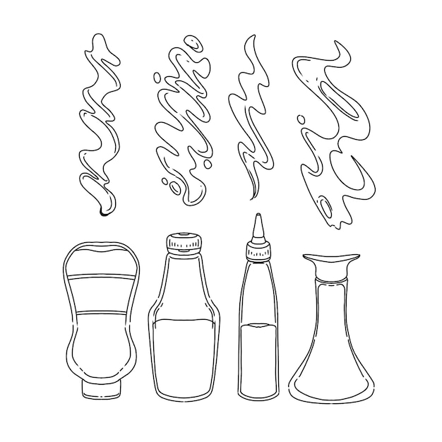 sauce and ketchup hand drawn doodle illustrations vector set