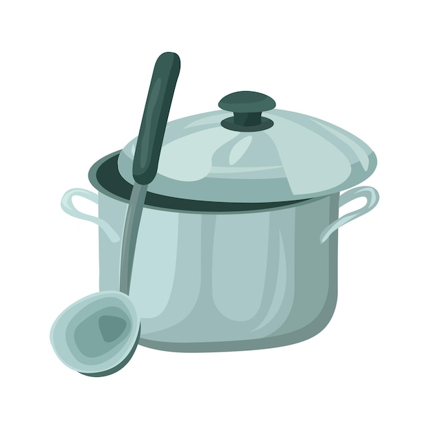 Saucepan and ladle illustration in color cartoon style