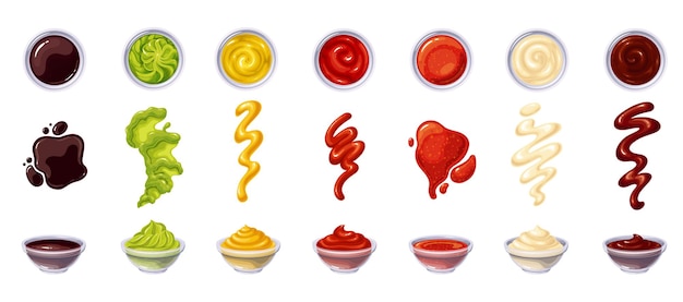 Sauces in bowls  illustration set