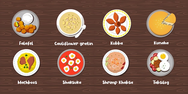 Saudi arabian food vector set illustration