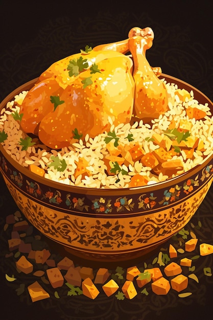 Vector saudi arabian kabsa and spiced rice