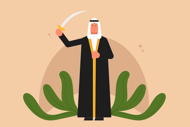 Saudi gulf bridegroom dancing holding a sword